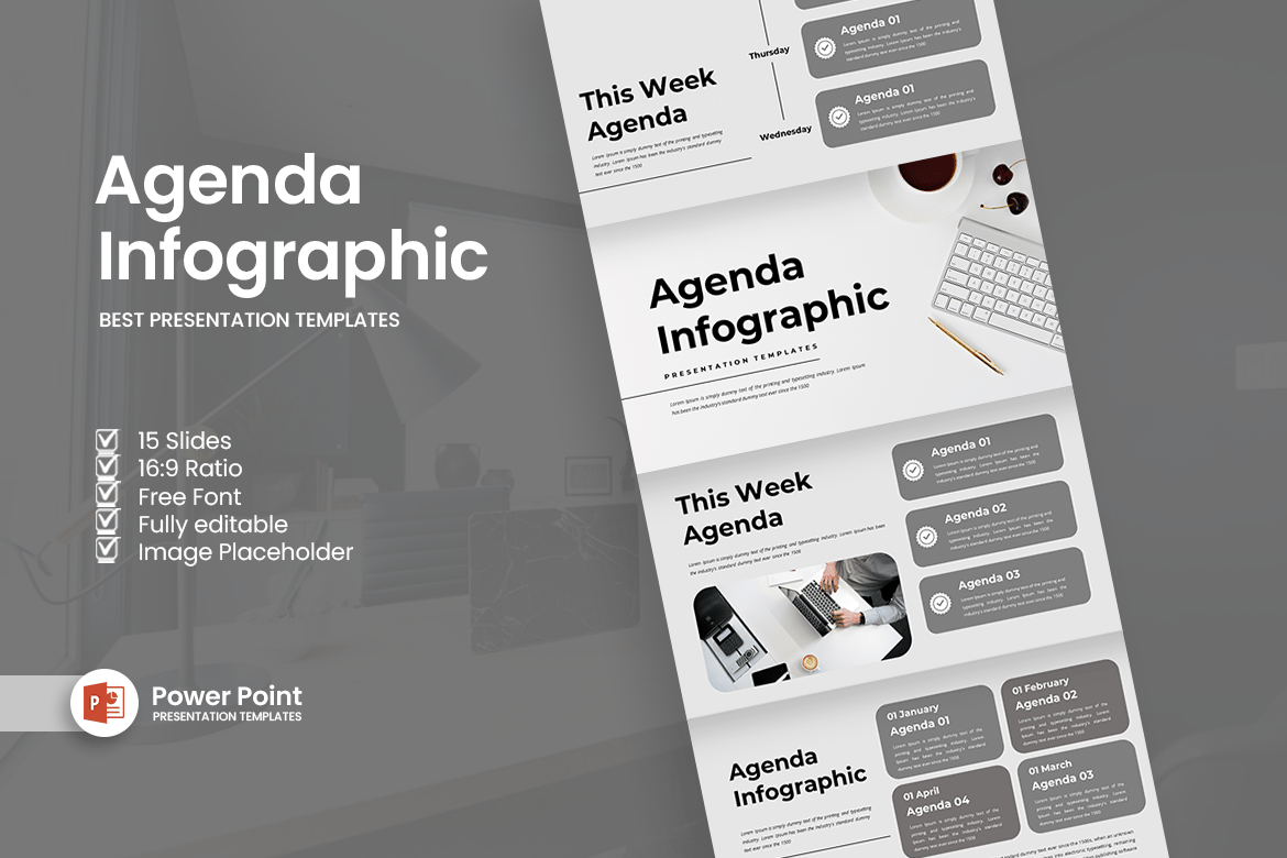 Template Presentasi PowerPoint Infografis Agenda yang Menarik