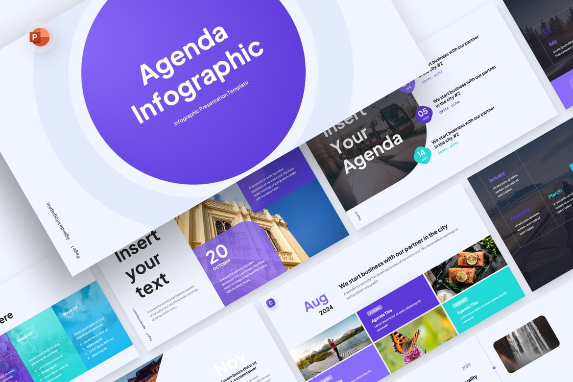 Template PowerPoint Infografis Agenda Modern