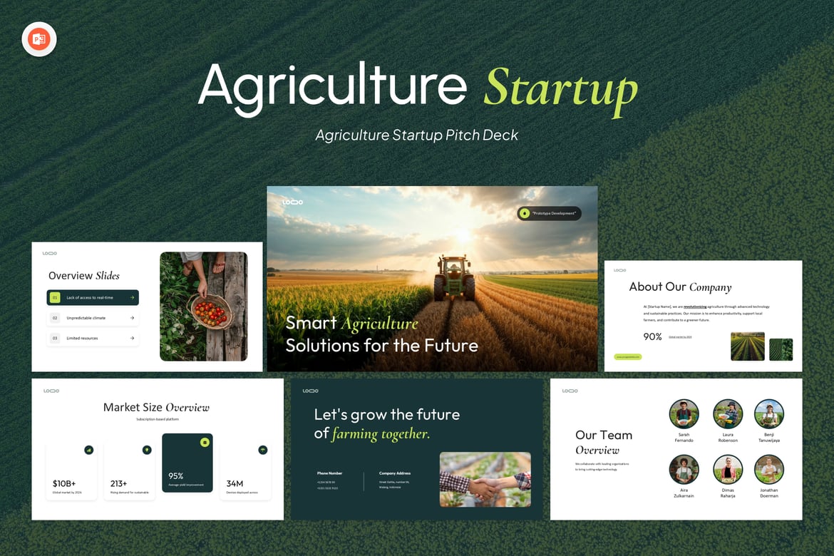 Template Presentasi Pitch Deck Startup Pertanian yang Modern dan Profesional
