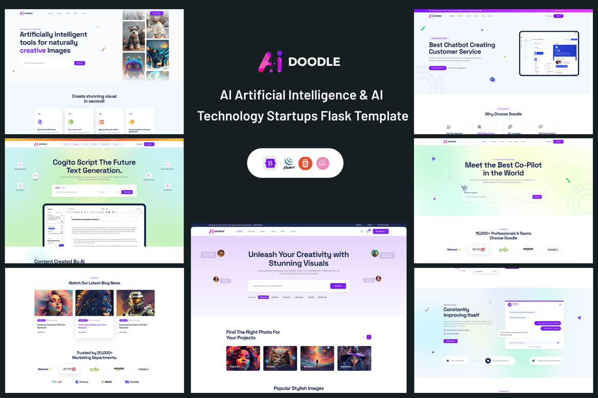 Template Website AI Doodle: Solusi Cerdas untuk Startup Kecerdasan Buatan Anda