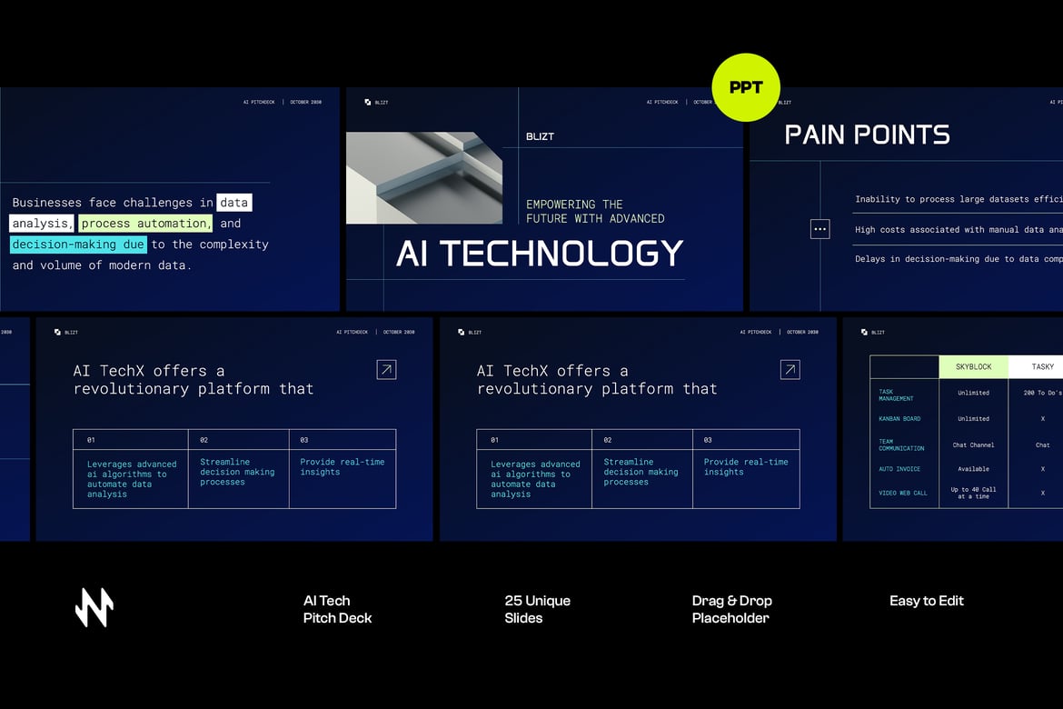 Template PowerPoint Pitch Deck Perusahaan AI yang Menarik