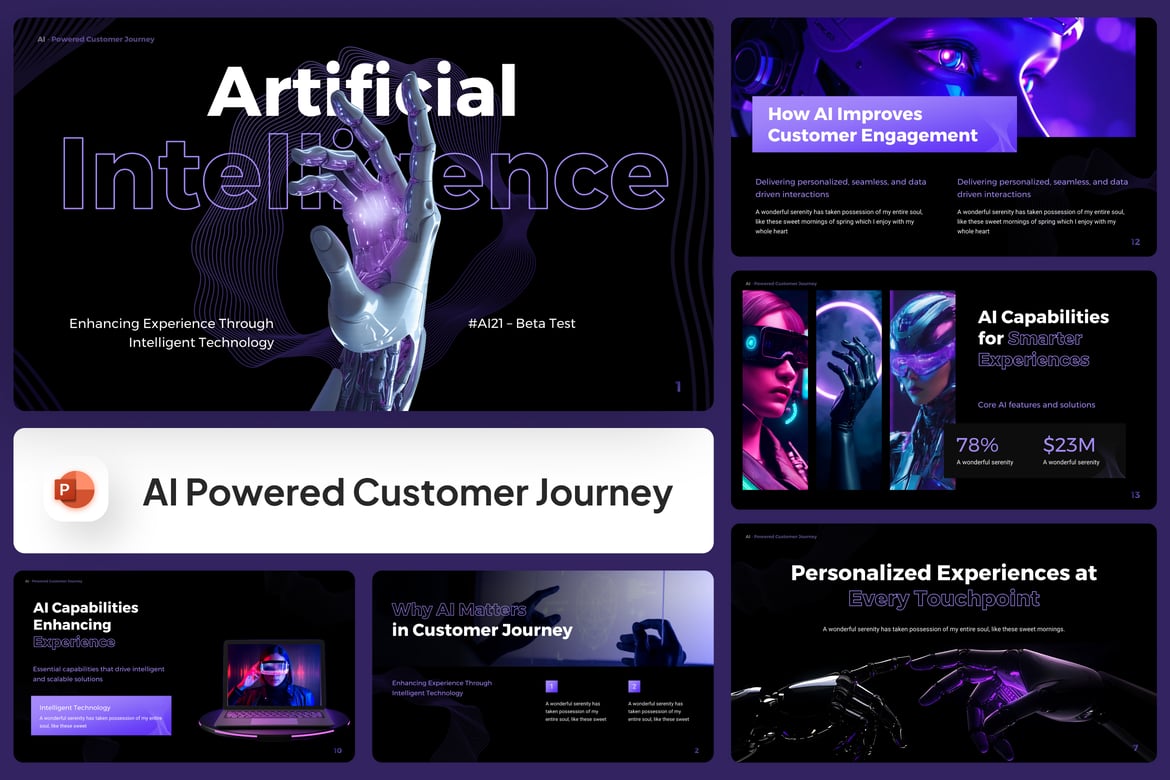Template PowerPoint Perjalanan Pelanggan AI yang Futuristik