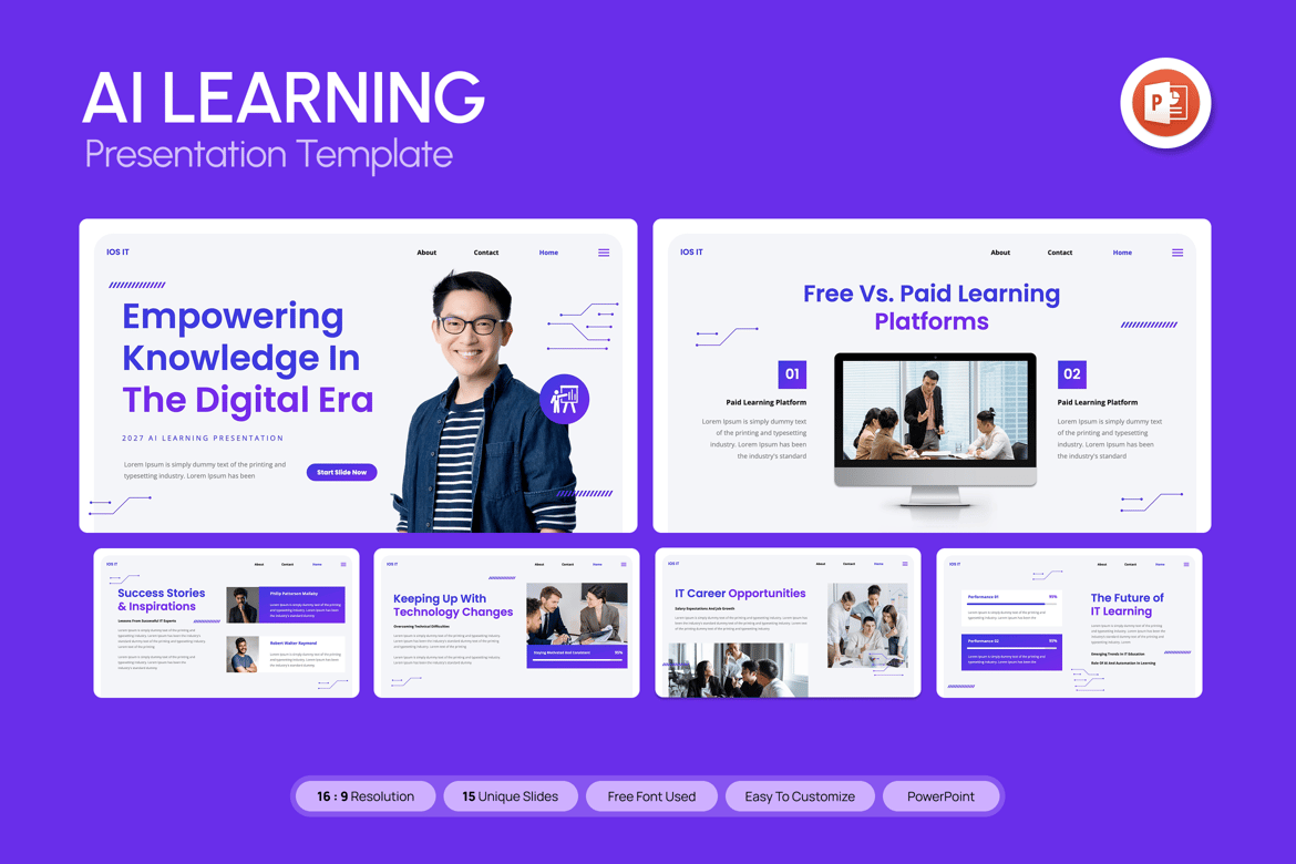 Template Presentasi PowerPoint Pembelajaran AI yang Kustomisasi
