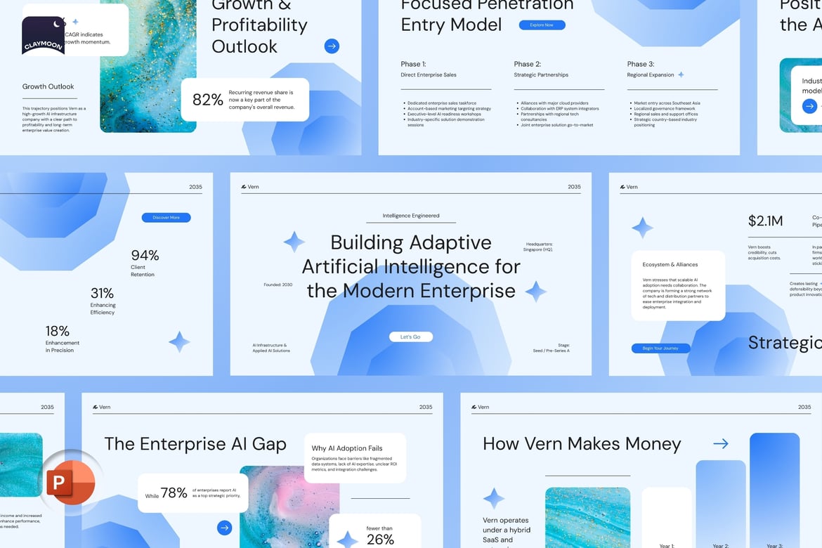 Template Presentasi PowerPoint AI Pitch Deck Modern dan Minimalis