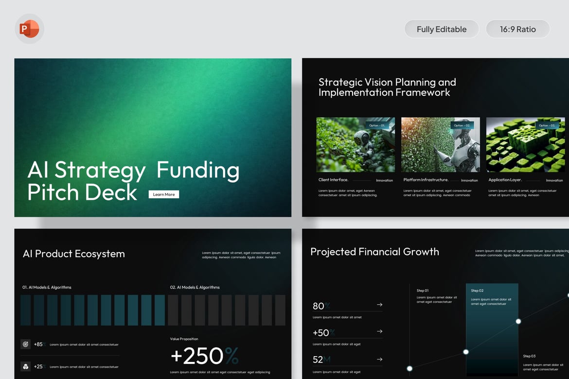 Template Presentasi Pitch Deck Strategi AI & Pendanaan - PowerPoint