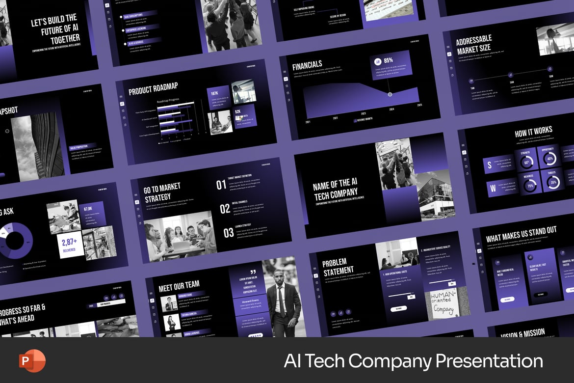 Template Presentasi PowerPoint Perusahaan AI yang Modern dan Profesional