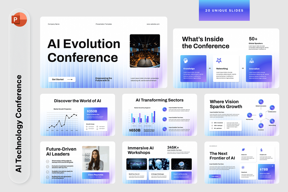 Template Presentasi PowerPoint Konferensi Teknologi AI yang Modern