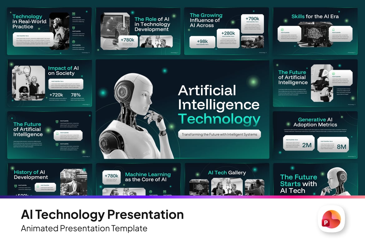 Template Presentasi PowerPoint Teknologi AI yang Futuristik
