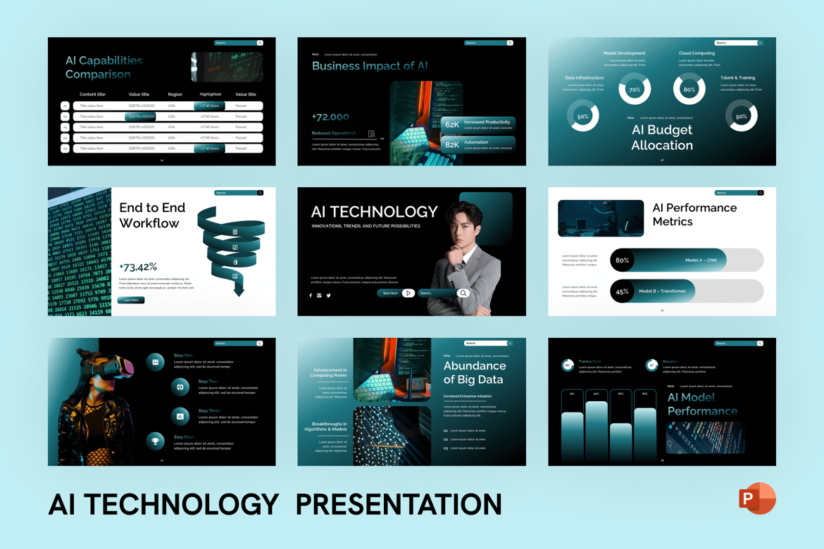 Template PowerPoint Teknologi AI yang Menarik dan Profesional