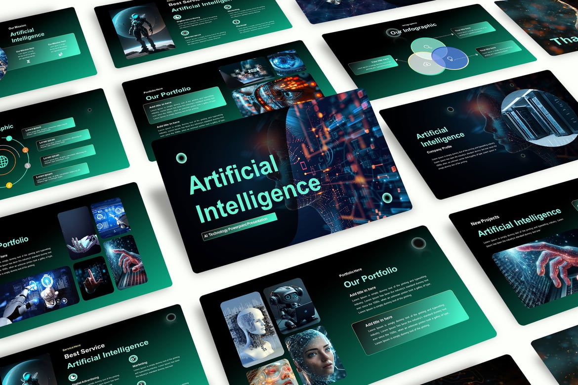 Template Powerpoint Teknologi AI yang Kreatif dan Profesional