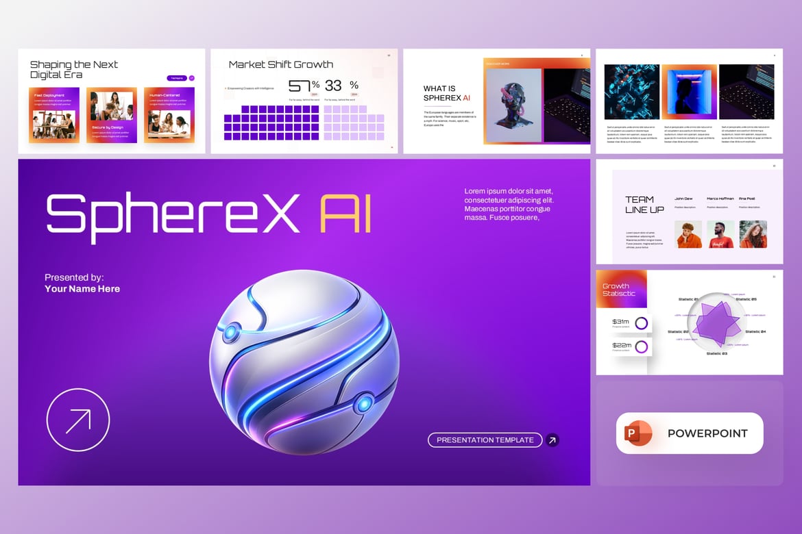Template PowerPoint AI SphereX untuk Presentasi Futuristik