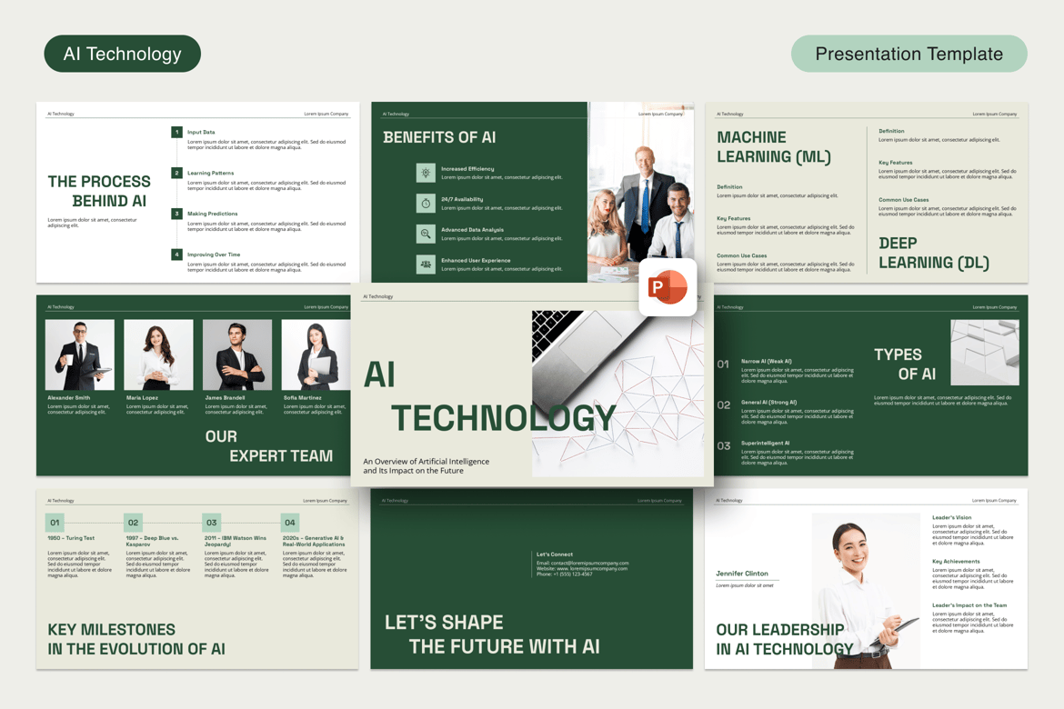 Template PowerPoint Teknologi AI yang Profesional