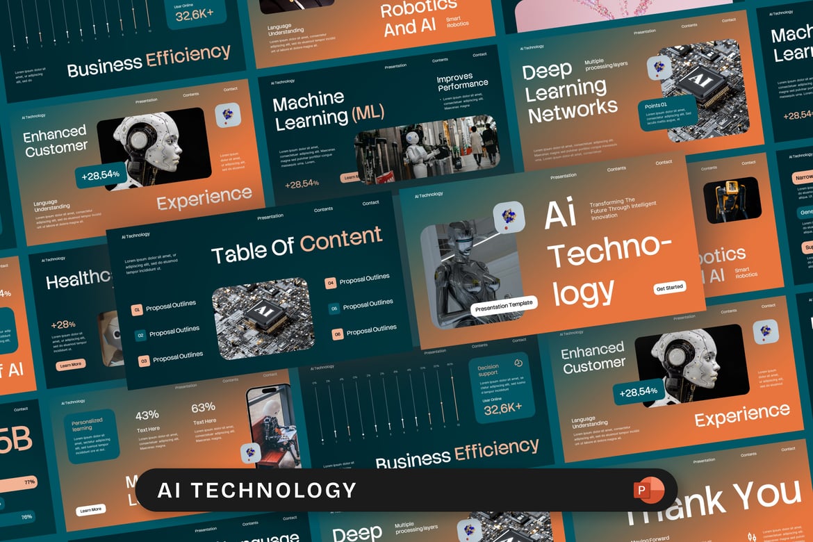 Template Presentasi PowerPoint Teknologi AI yang Futuristik