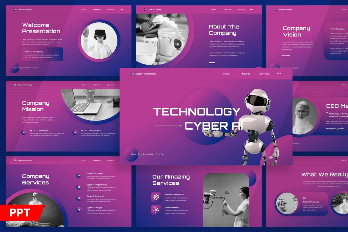 Template Presentasi Teknologi AI - PowerPoint yang Elegan dan Multifungsi