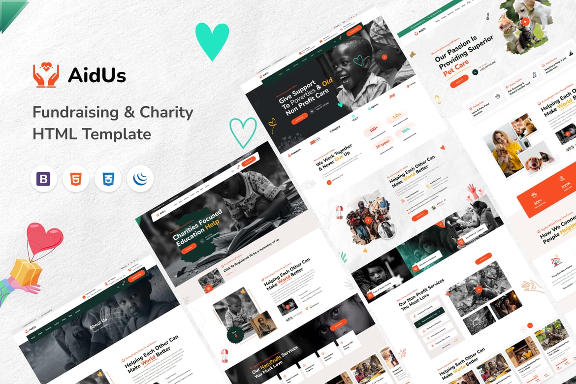 AidUs - Template Website untuk Penggalangan Dana & Amal yang Memukau