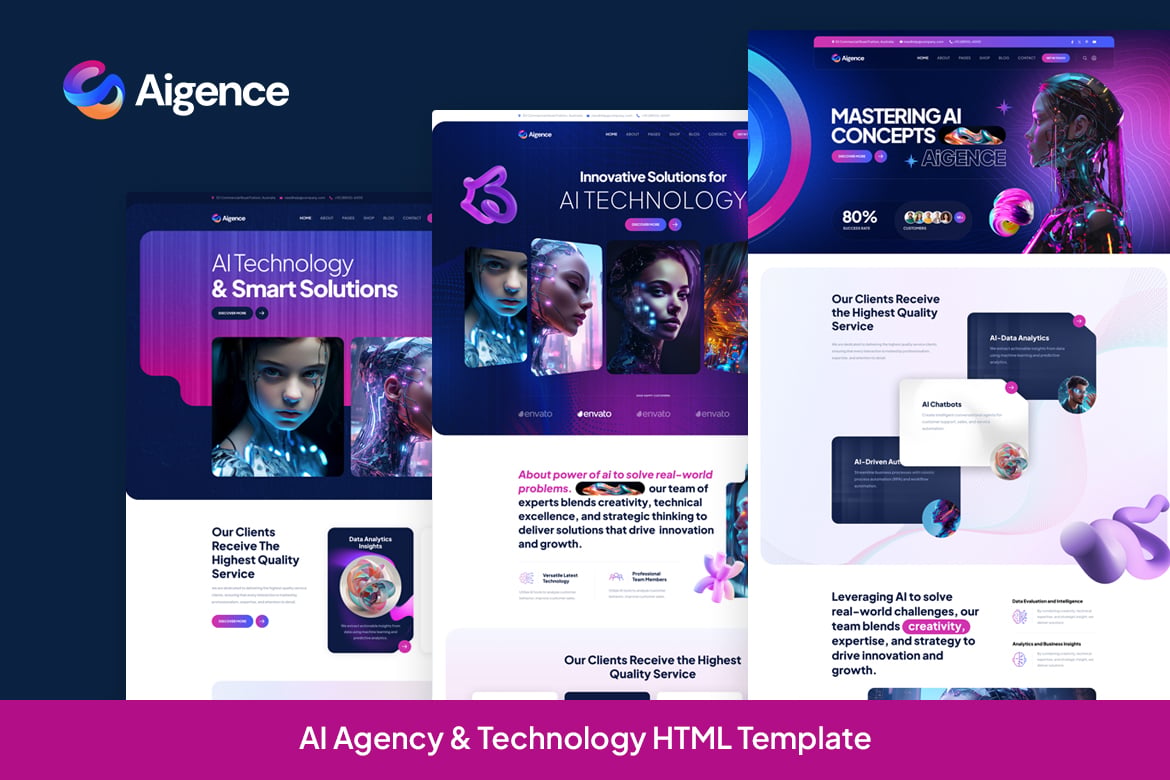 Aigence - Template Website AI & Teknologi Modern dan Profesional