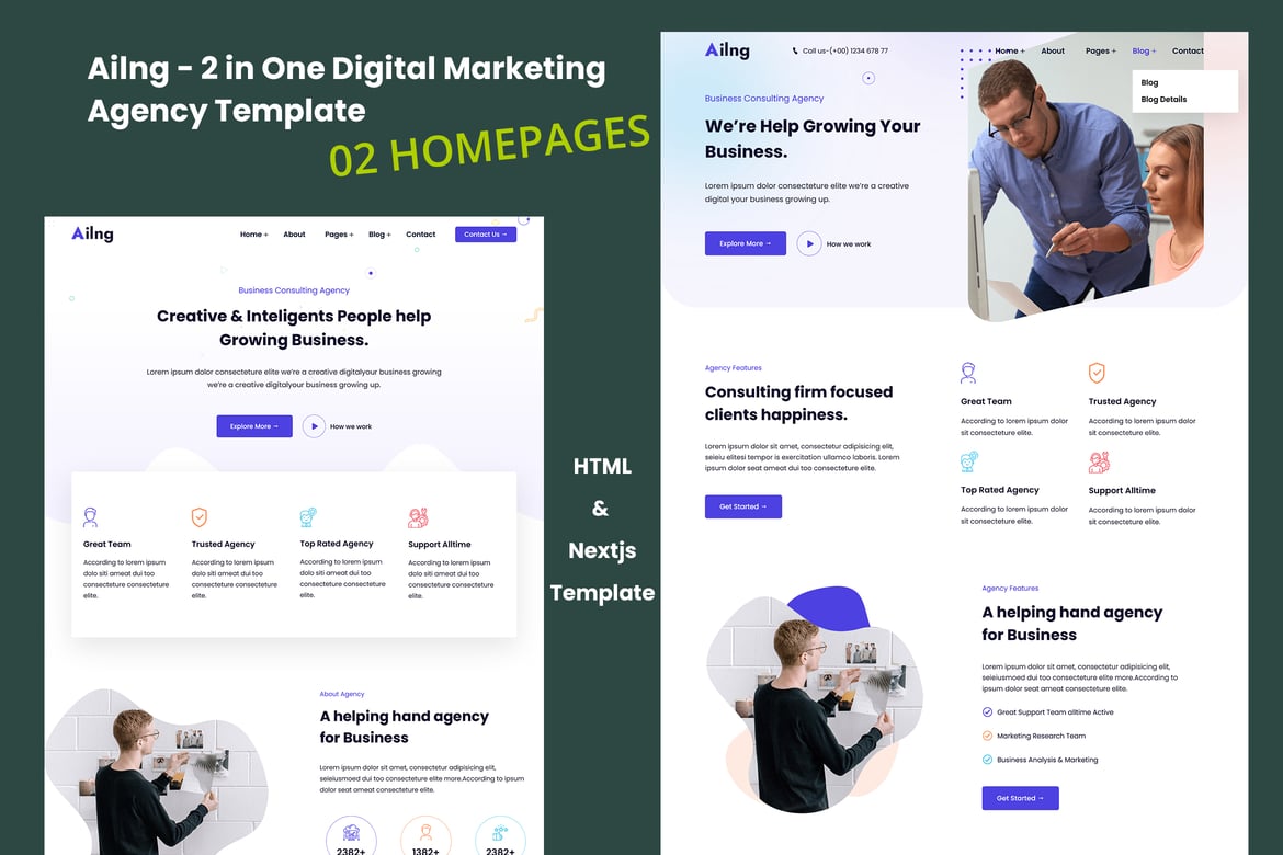 Ailng - Template Website Digital Marketing Agency yang Kreatif dan Modern