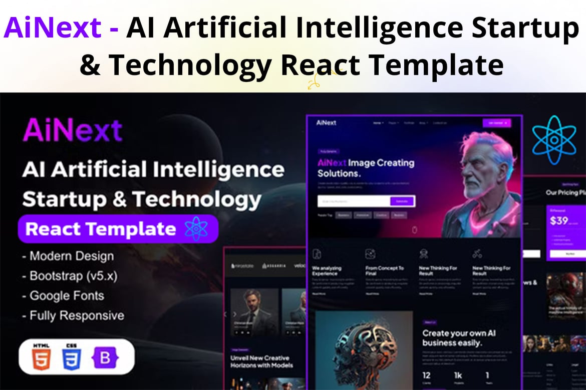 AiNext - Template Website AI Berbasis React yang Futuristik