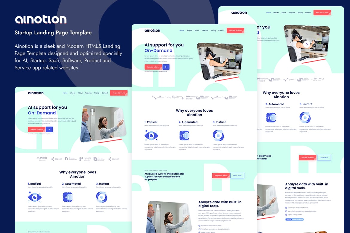 Template Website Landing Page Ainotion yang Modern dan Responsif