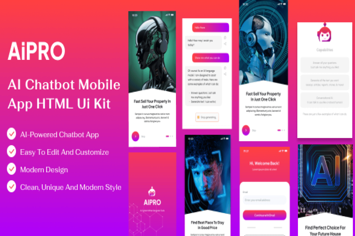 Aipro - Template Website Aplikasi Mobile Chatbot AI yang Modern