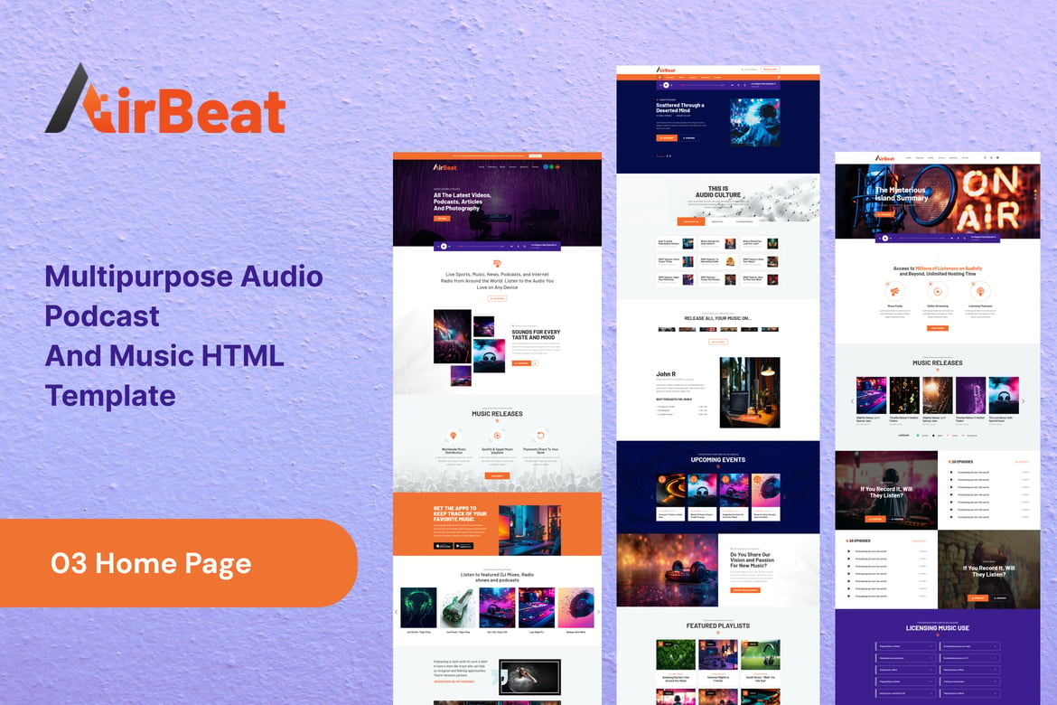 AirBeat | Template Website Audio Podcast Serbaguna yang Modern