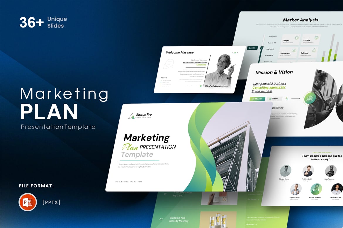 Template Presentasi PowerPoint Rencana Pemasaran AirbusPro yang Menarik