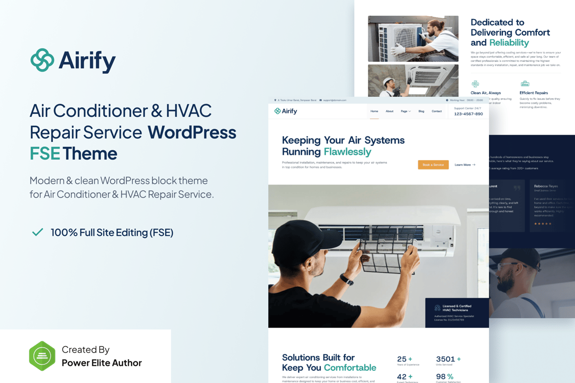Airify – Tema WordPress untuk Layanan Perbaikan HVAC yang Modern dan Responsif