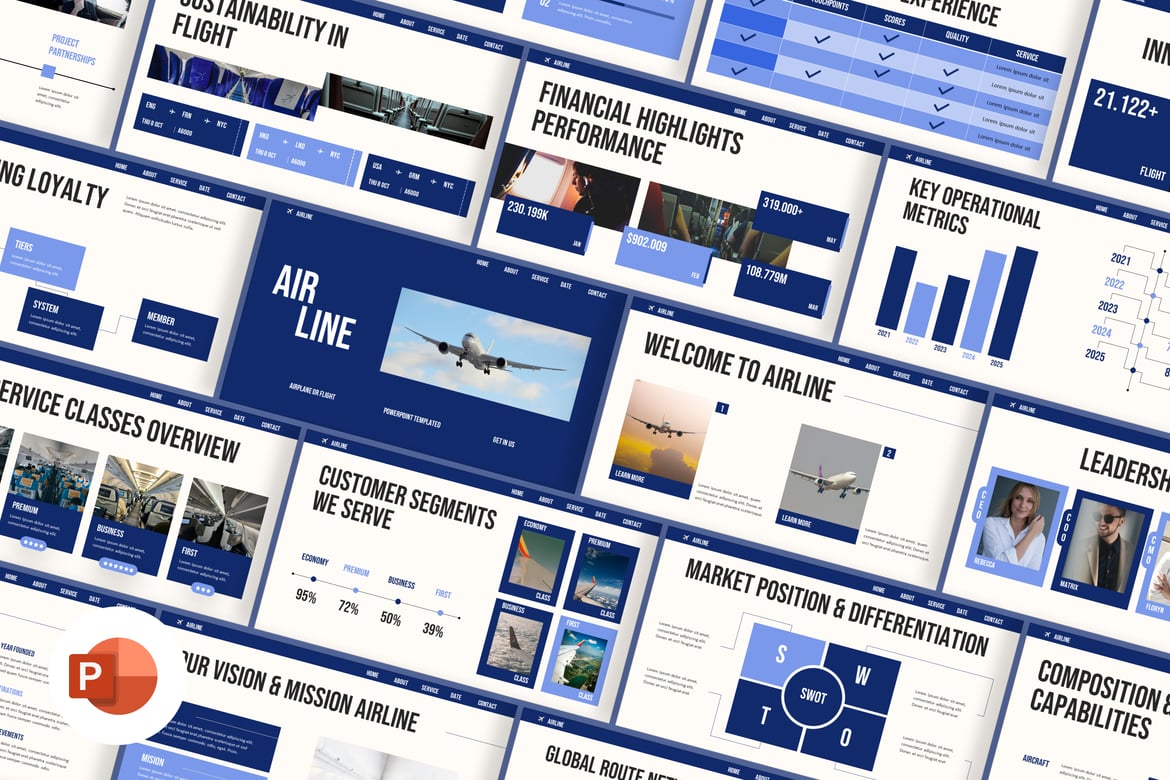 Template Presentasi PowerPoint untuk Maskapai Penerbangan