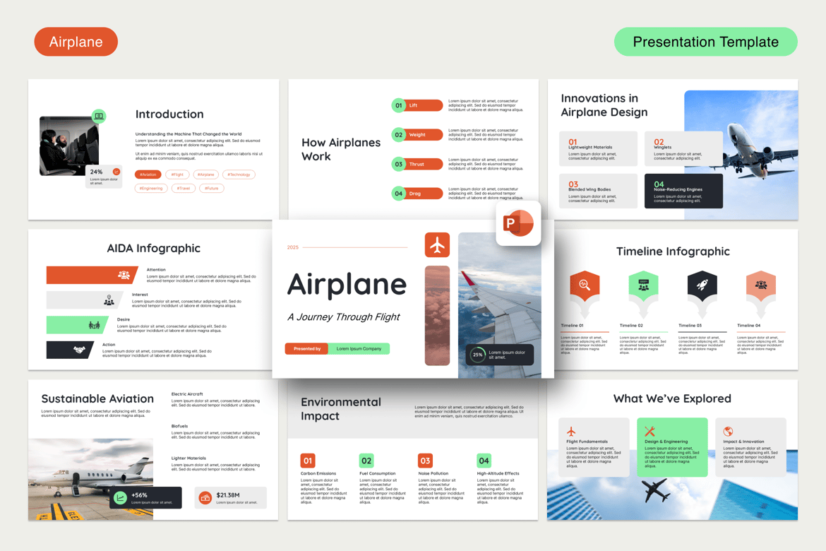 Template PowerPoint Pesawat Terbang yang Profesional