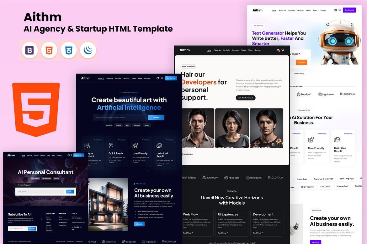 Aithm - Template Website HTML Modern untuk Agensi AI dan Startup