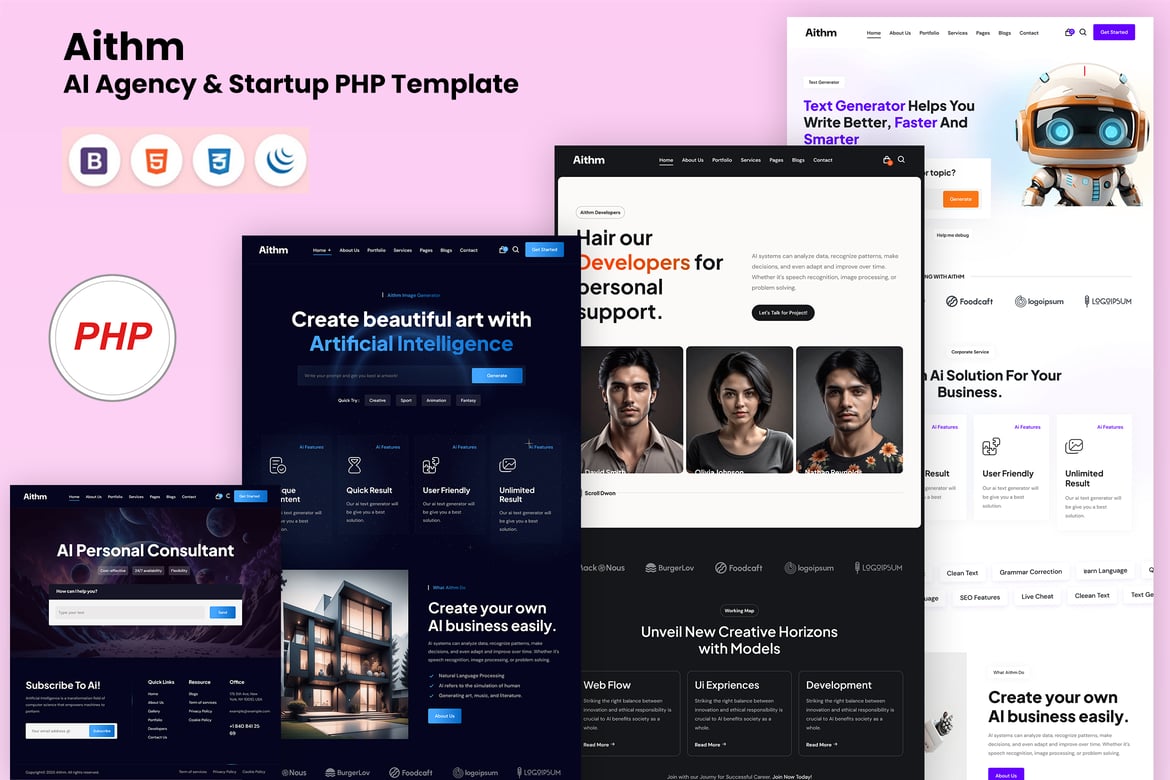 Aithm - Template Website PHP Modern untuk AI Agency & Startup