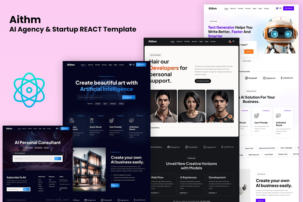 Aithm - Template Website React untuk Startup AI dan Perusahaan Teknologi Modern
