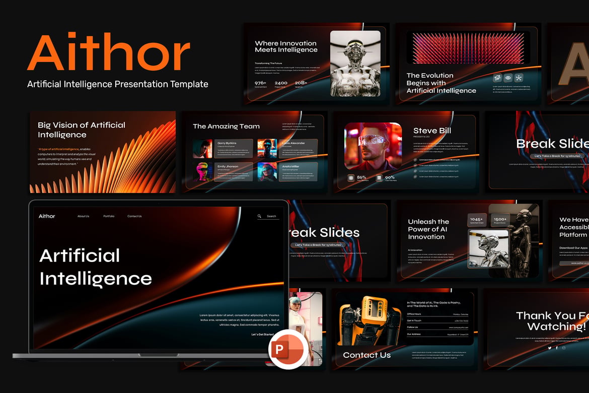 Aithor - Template Presentasi PowerPoint Kecerdasan Buatan yang Modern