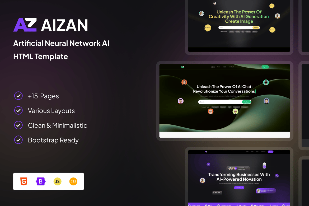 Aizan - Template Website AI Jaringan Saraf Buatan yang Kreatif dan Responsif