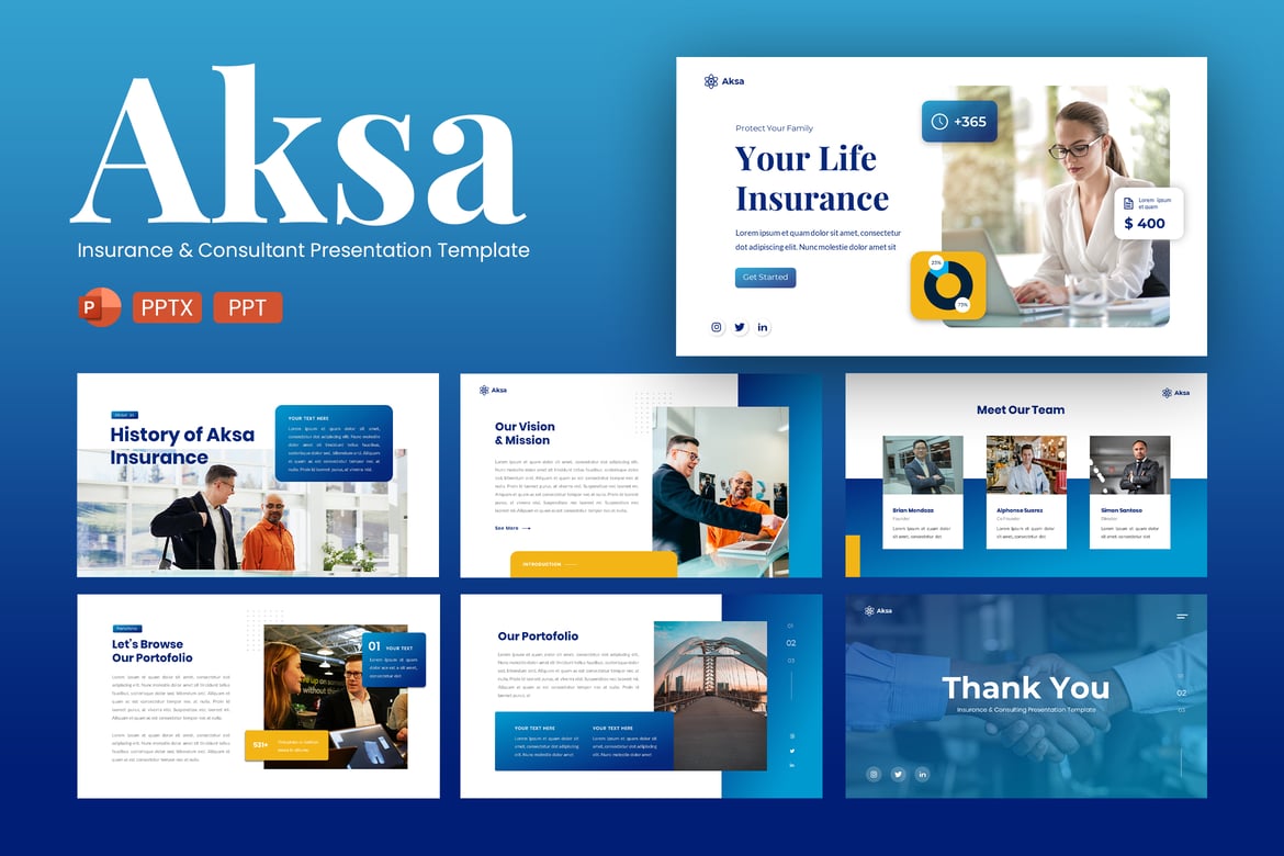 Template PowerPoint Aksa – Solusi Presentasi untuk Asuransi & Konsultasi