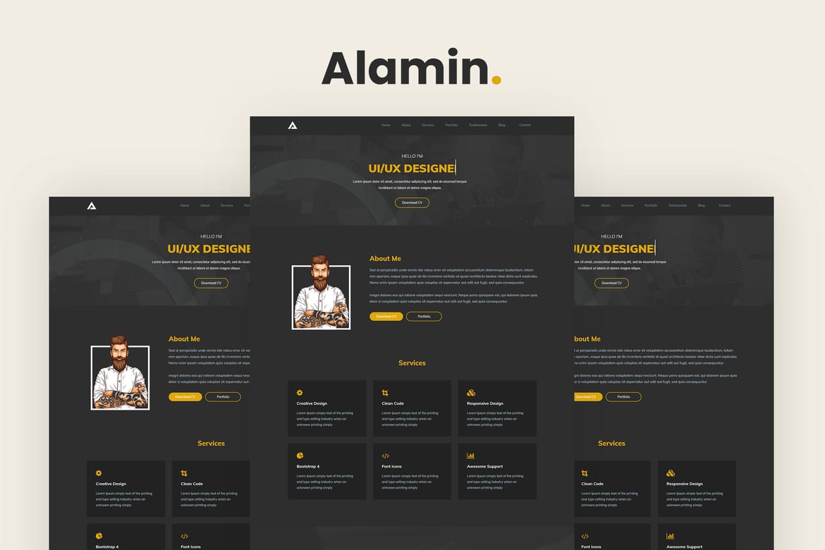 Alamin - Template Website Portfolio Satu Halaman yang Menawan