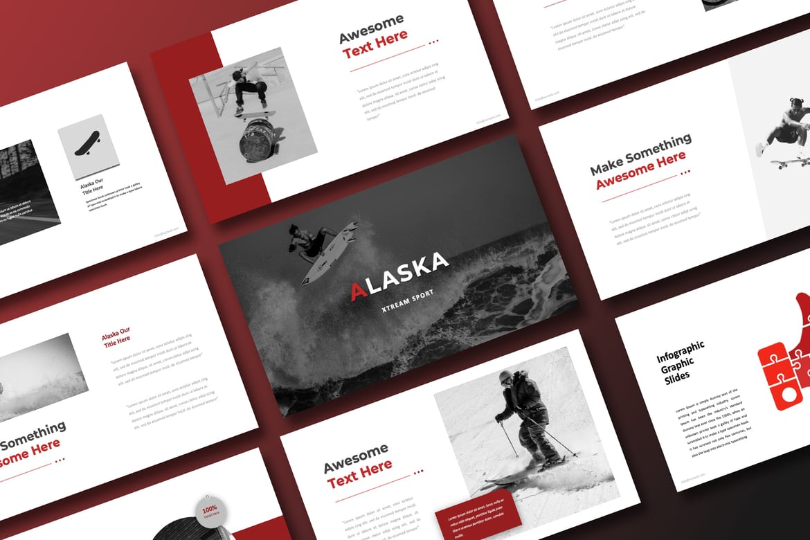 Template PowerPoint Kreatif Alaska Red yang Elegan