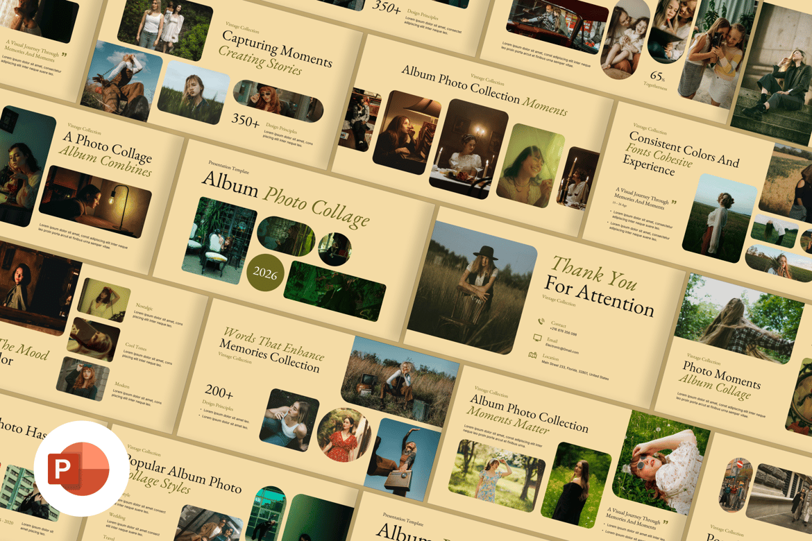 Template Presentasi PowerPoint Kolase Album Foto yang Menawan