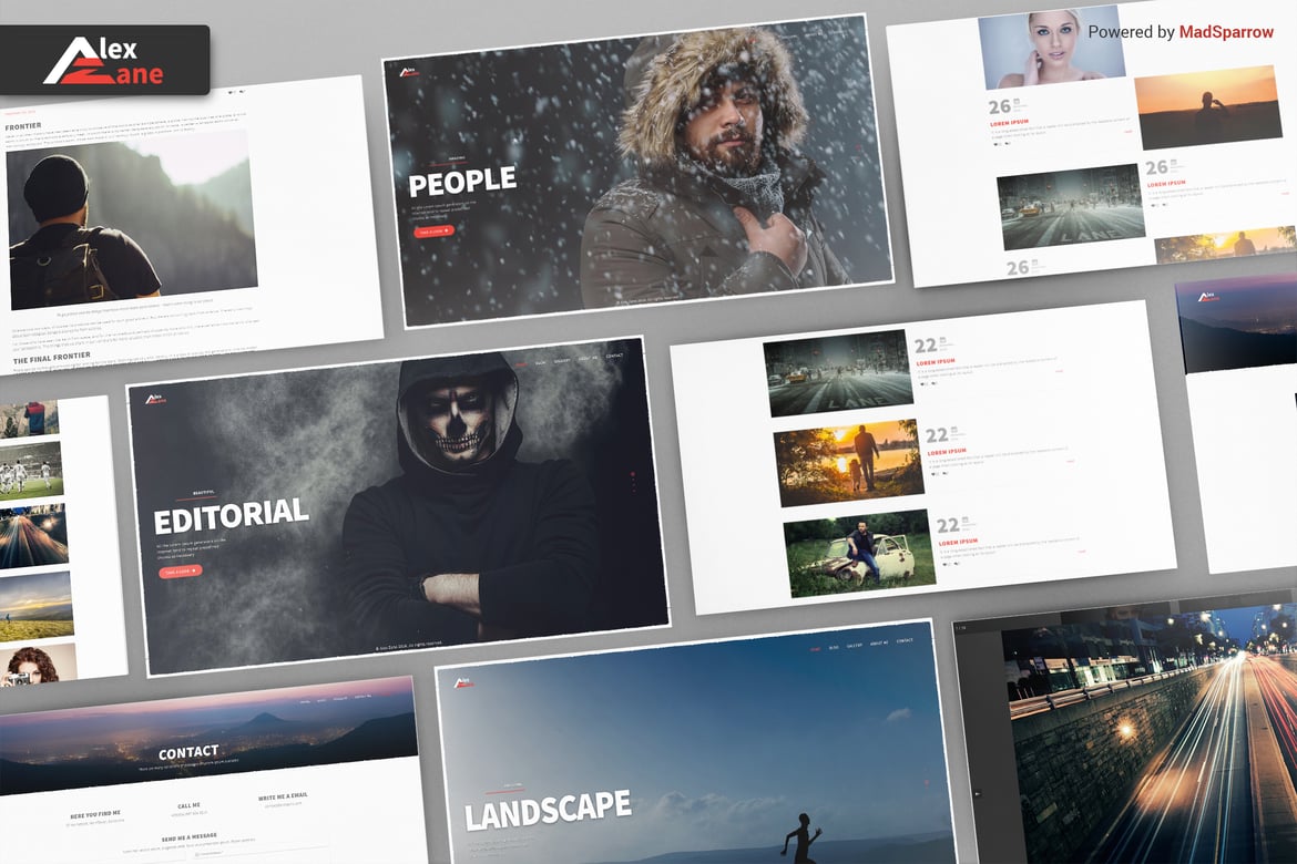 Template Website Portofolio Fotografi Alex Zane yang Modern dan Responsif