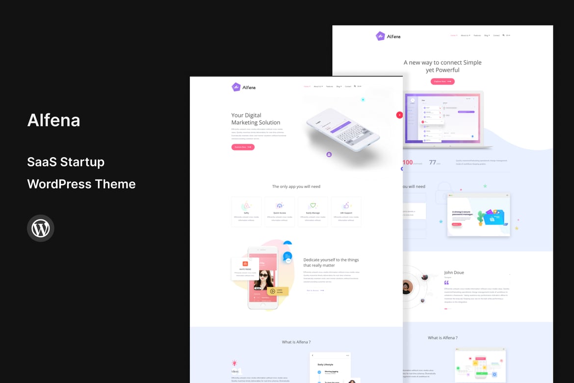 Alfena - Tema WordPress Serbaguna untuk Startup SaaS dan Digital Agency