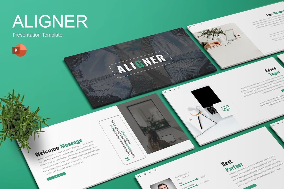 Template Presentasi PowerPoint Aligner - Lookbook yang Menarik