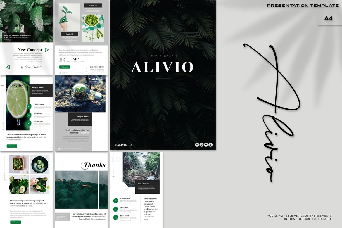 Template PowerPoint Alivio - Desain A4 Kreatif untuk Presentasi Anda