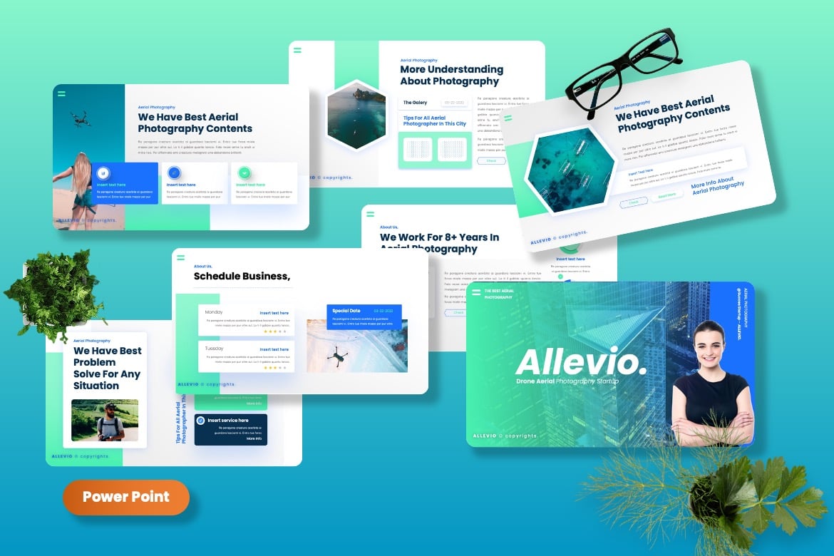 Allevio - Template Presentasi Powerpoint Fotografi Udara Drone yang Menakjubkan