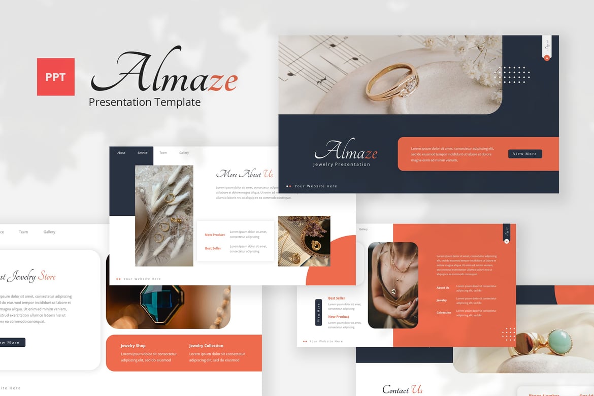 Template Powerpoint Perhiasan Almaze yang Elegan dan Profesional