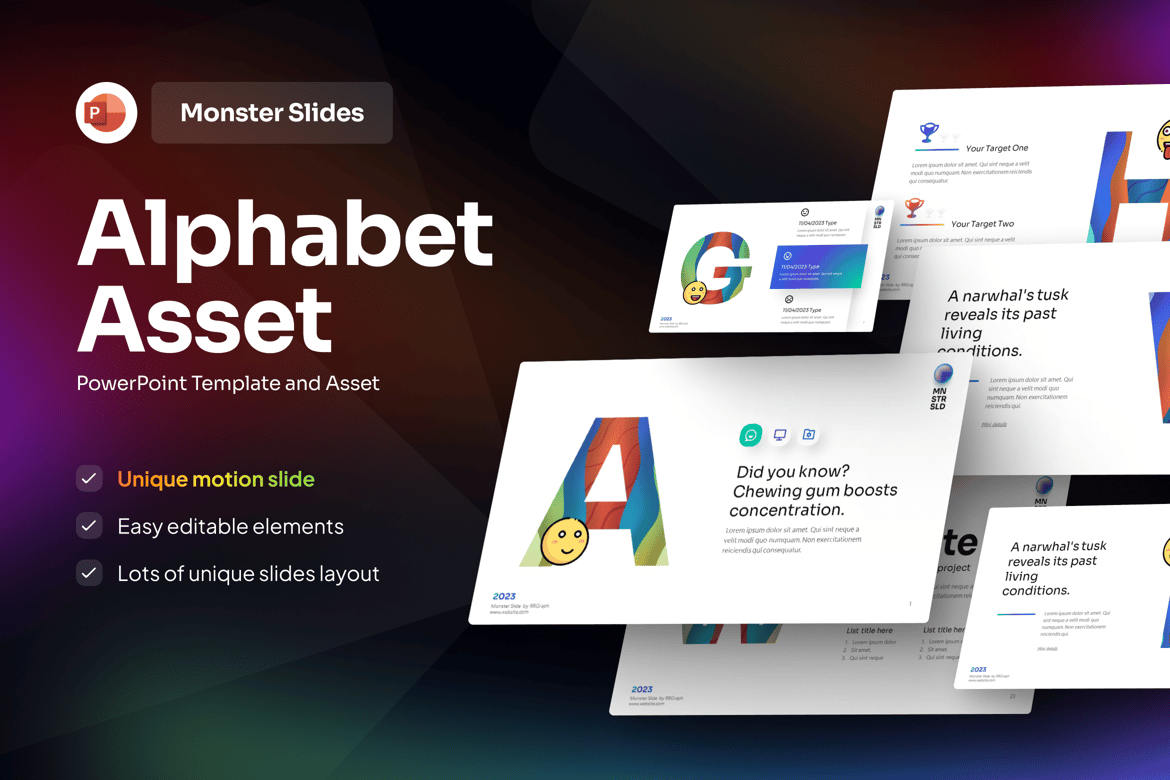Template PowerPoint Aset Alphabet yang Menarik dan Profesional
