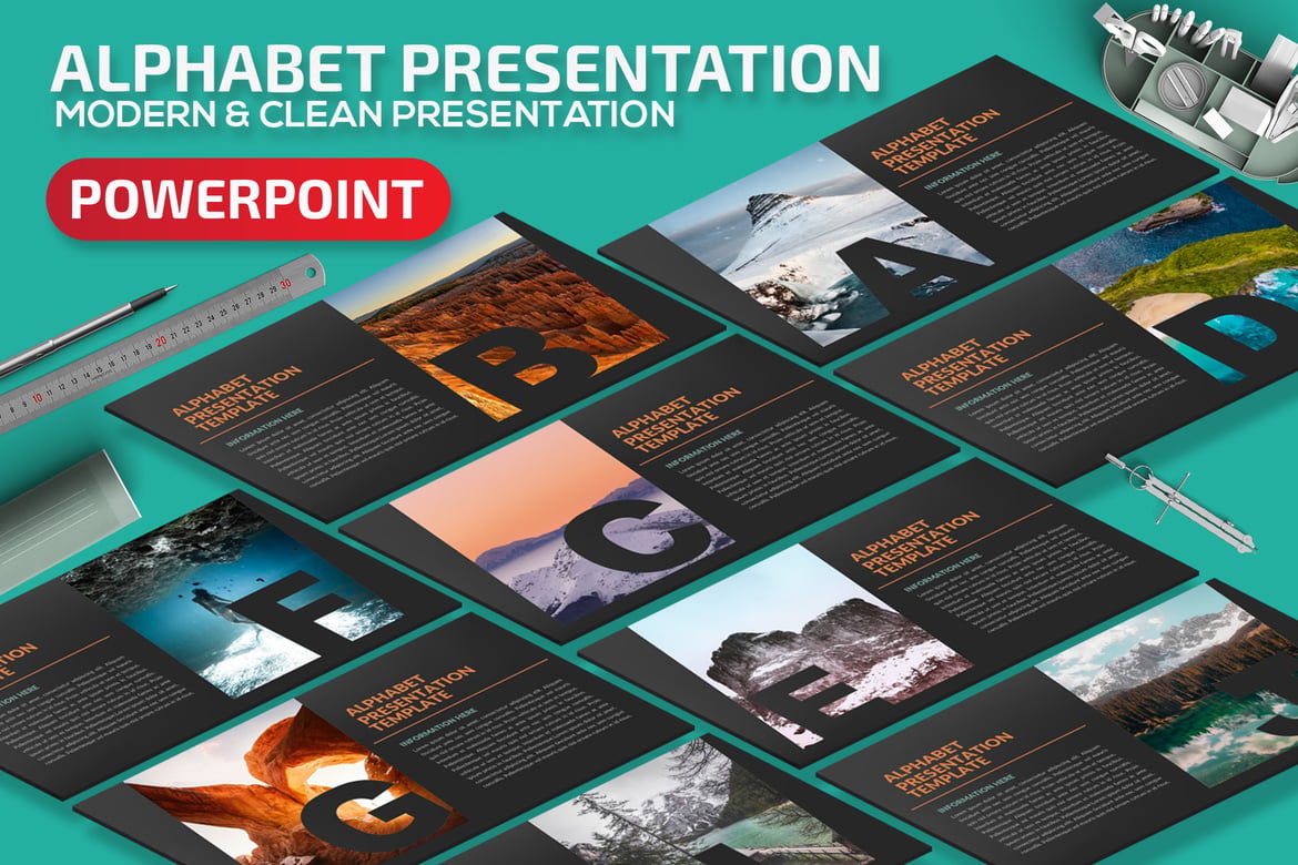 Template Presentasi Powerpoint Huruf Abjad yang Menarik