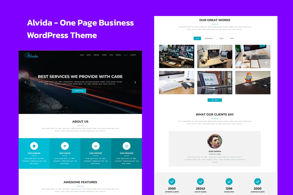 Alvida - Tema WordPress Bisnis Satu Halaman yang Profesional dan Menarik