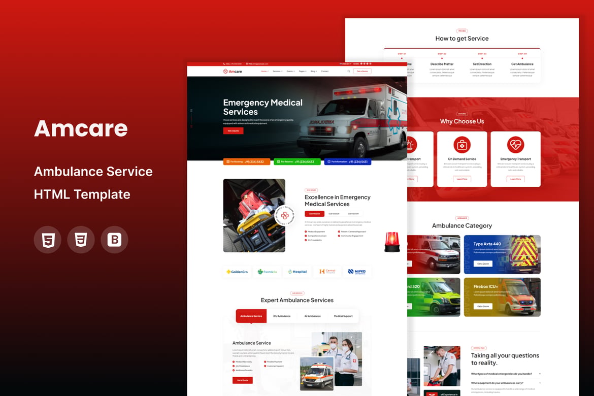 Amcare - Template Website Layanan Ambulans yang Profesional dan Responsif