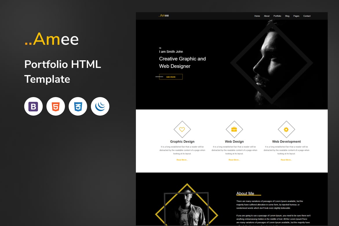 Template Website Portofolio Amee yang Responsif dan Modern