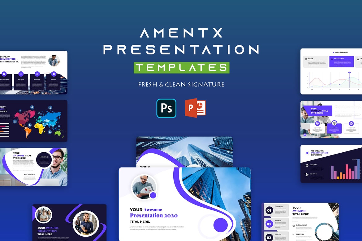 Template Presentasi PowerPoint Amentx untuk Bisnis Korporat